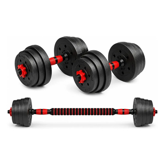 SET DE MANCUERNAS AJUSTABLES 10 KG CON BARRA EXTENSIBLE Y DISCOS NEGROS