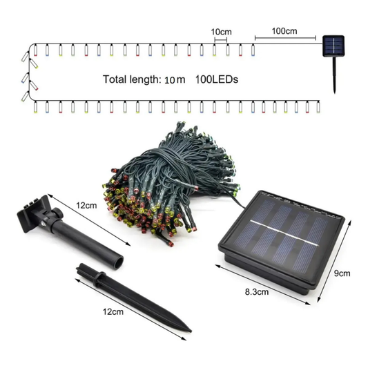 PACK X6 GUIRNALDAS SOLARES NAVIDAD 10 METROS 100 LED - LUZ CÁLIDA