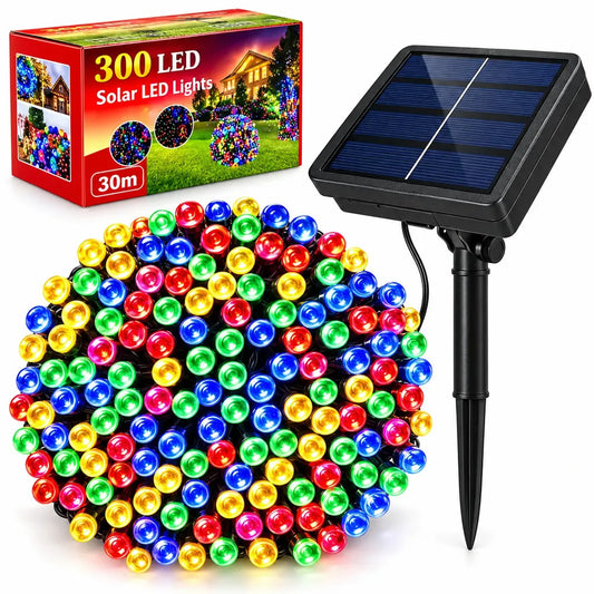 LUCES GUIRNALDA SOLAR 300 LED 30 METROS MULTICOLOR PARA EXTERIOR