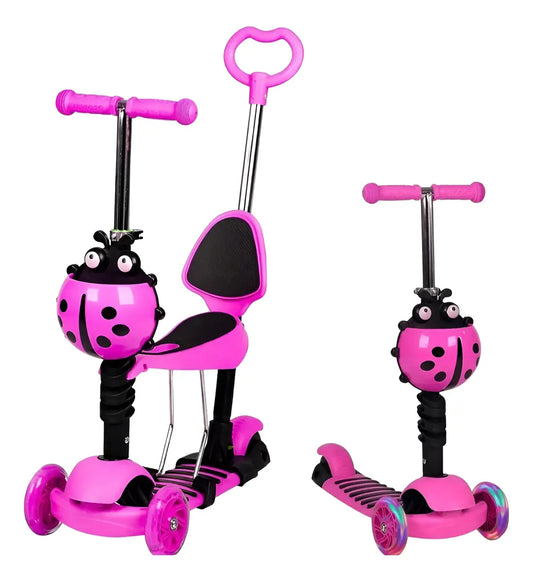 SCOOTER MONOPATÍN 3 EN 1 AJUSTABLE CON GUÍA ANDADOR - ROSADO MARIQUITA