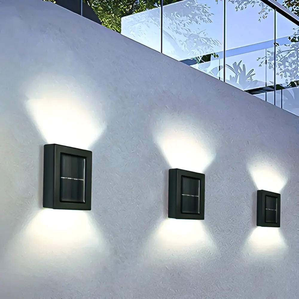 PACK 6 FOCOS APLIQUES SOLAR LED DE PARED EXTERIOR- LUZ FRÍA - NEGRO