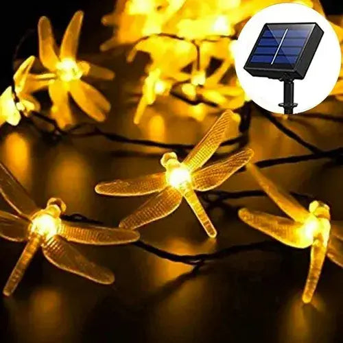 GUIRNALDA SOLAR LED LIBÉLULA EXTERIOR 6 M - 30 LUCES AMARILLAS IP65