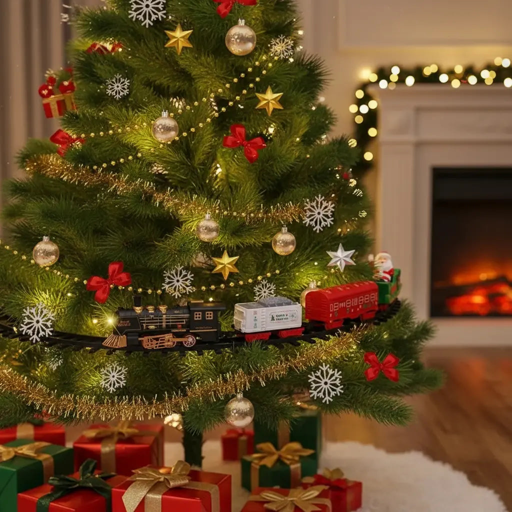 TREN DECORATIVO NAVIDAD COLGANTE O PISO 4 VAGONES CON LUCES Y SONIDO PVC