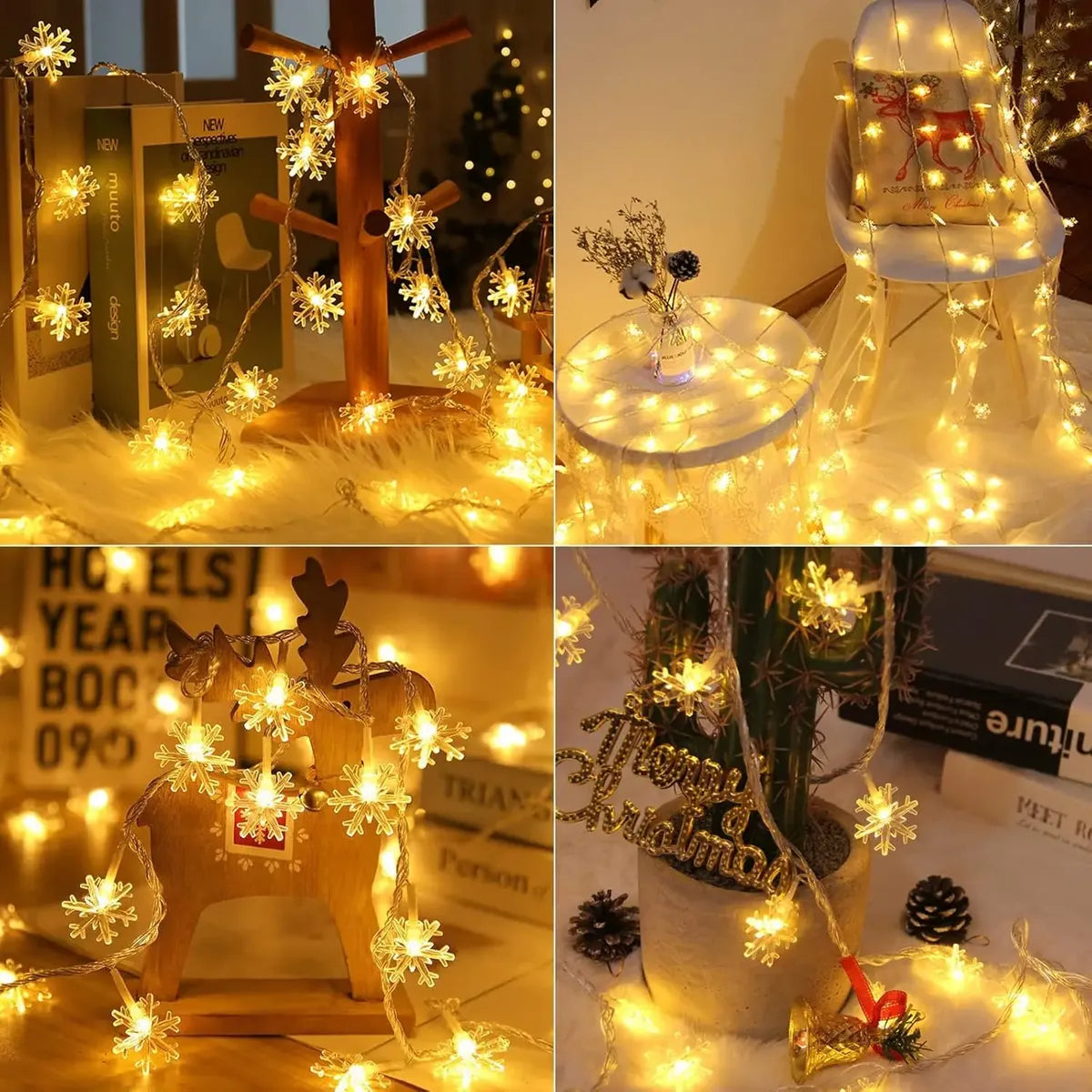 GUIRNALDA LUCES NAVIDAD SOLAR LED 20 POCOS DE NIEVE - 3 METROS