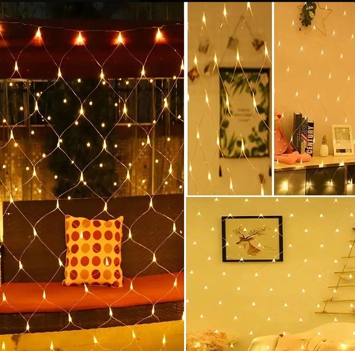 MALLA SOLAR LED LUZ CÁLIDA 3X2 METROS - RED DECORATIVA IMPERMEABLE CON ENCENDIDO AUTOMÁTICO