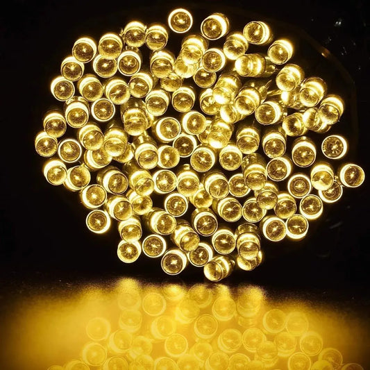 LUCES GUIRNALDA SOLAR 100 LED CÁLIDA AMARILLA 10 METROS