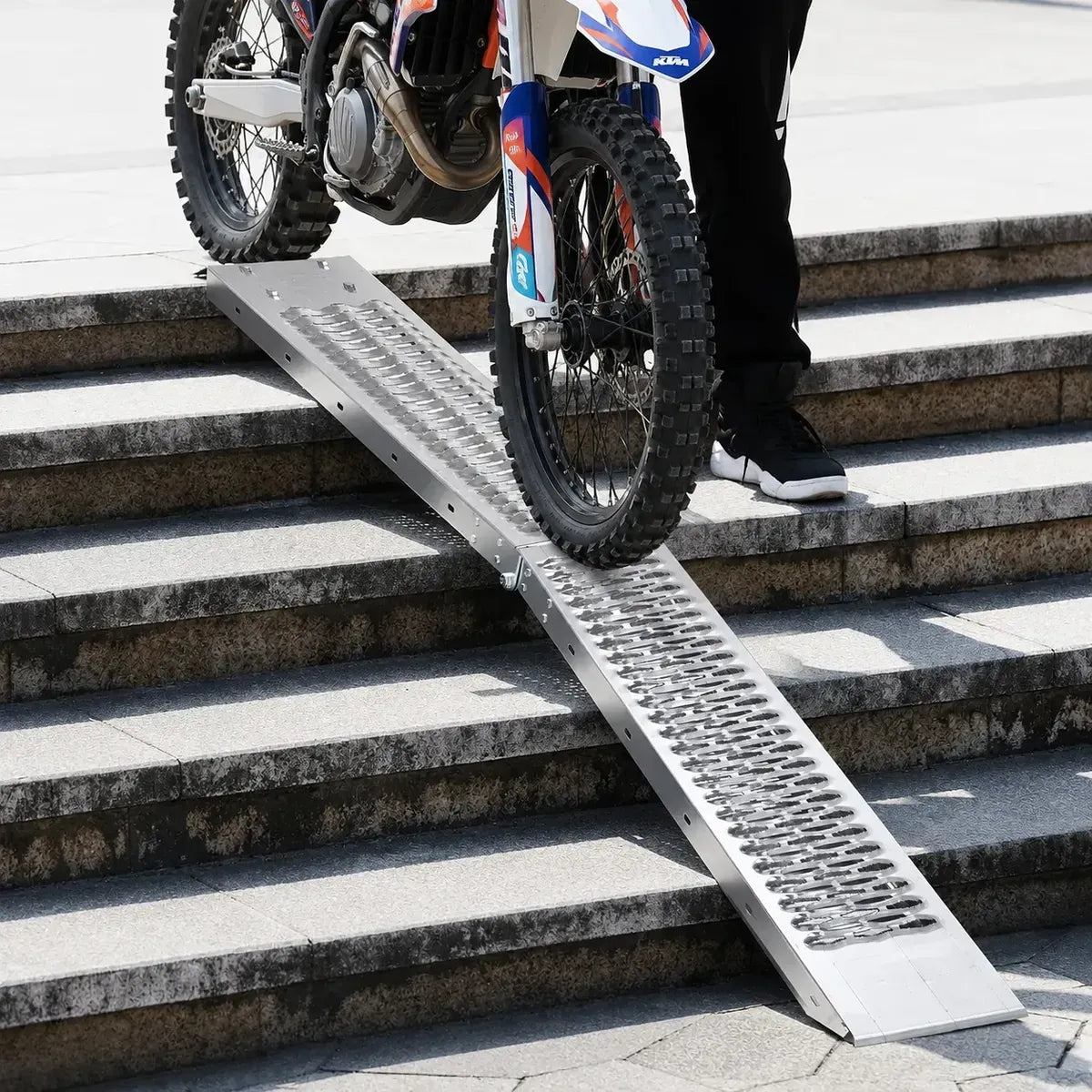 RAMPA PLEGABLE PARA MOTOCICLETA - ALEACIÓN PLATEADA / CARGA MÁXIMA 260 KG