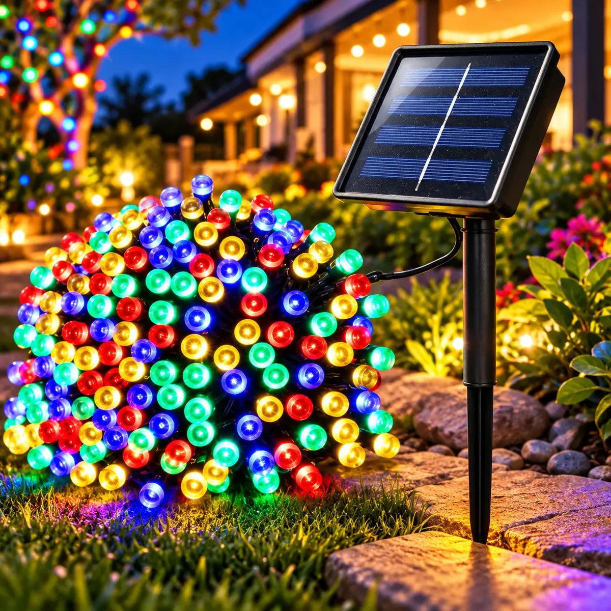 LUCES GUIRNALDA SOLAR 300 LED 30 METROS MULTICOLOR PARA EXTERIOR