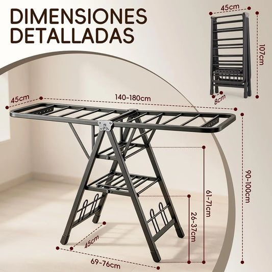 TENDEDERO PLEGABLE DE ACERO INOXIDABLE 180CM -AMPLIO Y AJUSTABLE