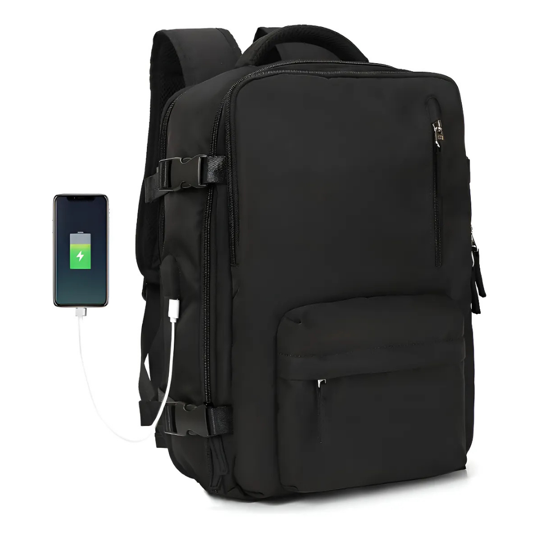 MOCHILA VIAJE 40L IMPERMEABLE NEGRA CON COMPARTIMIENTO