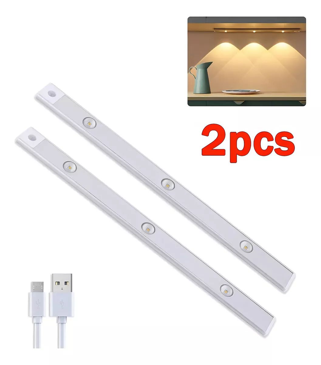 BARRA DE LUZ LED CON SENSOR DE MOVIMIENTO PARA BAÑO Y COCINA- PACK 2 UNIDADES