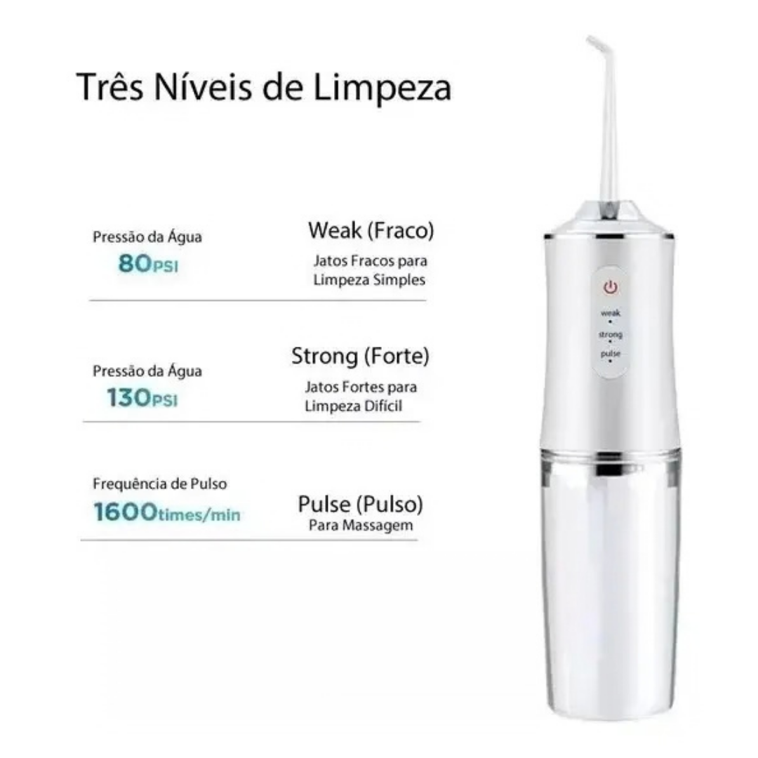 IRRIGADOR BUCAL RECARGABLE PORTÁTIL PARA DIENTES CON 4 BOQUILLAS