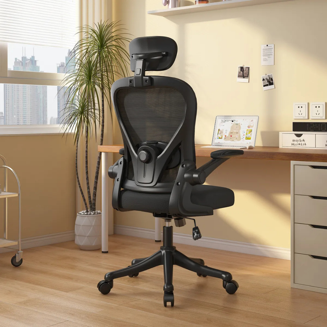 SILLA ERGONÓMICA PARA OFICINA CON SOPORTE LUMBAR AJUSTABLE -COLOR NEGRO