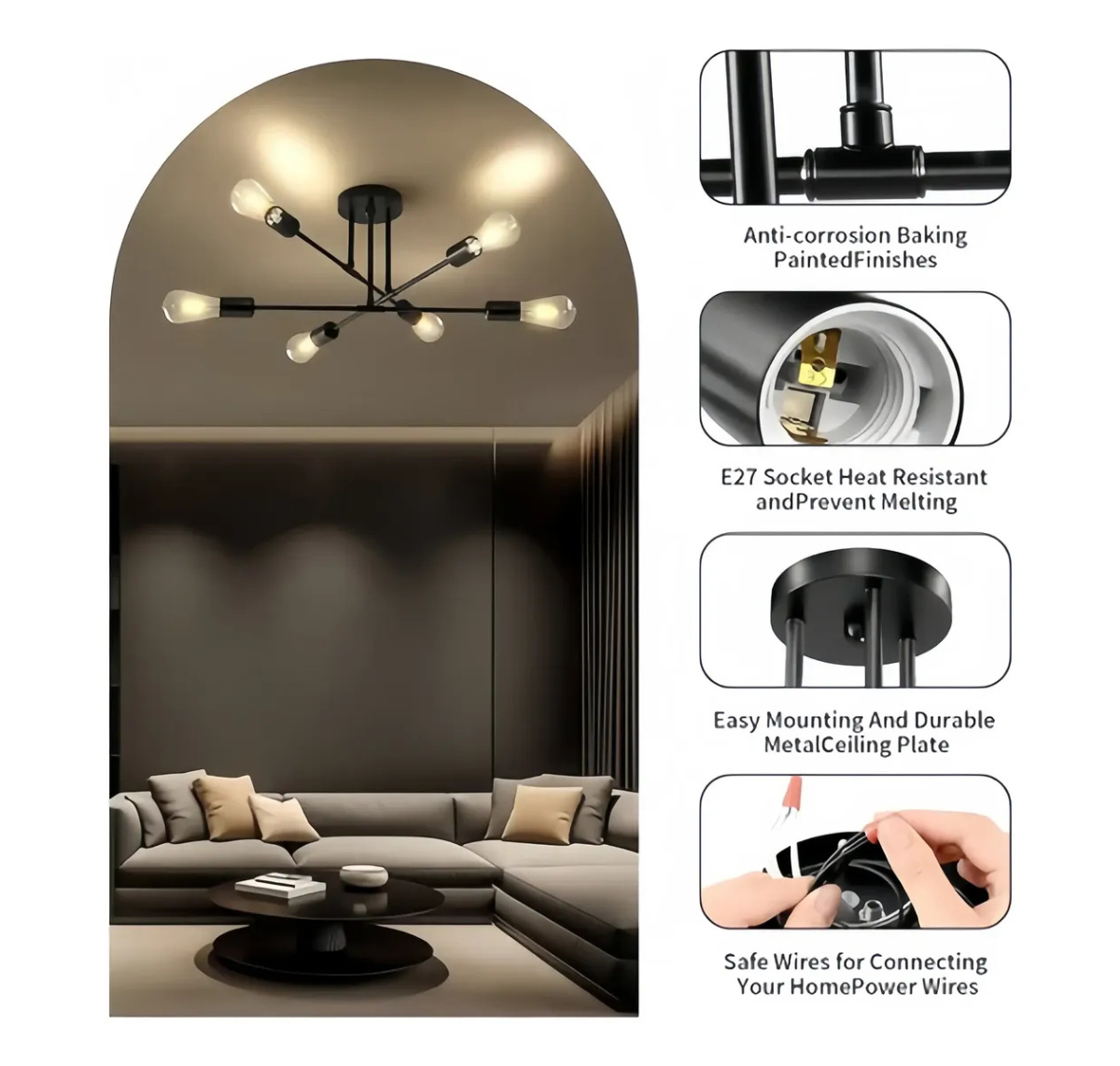 LÁMPARA DE TECHO MODERNA 6 LUCES E27 COLGANTE ESTILO INDUSTRIAL