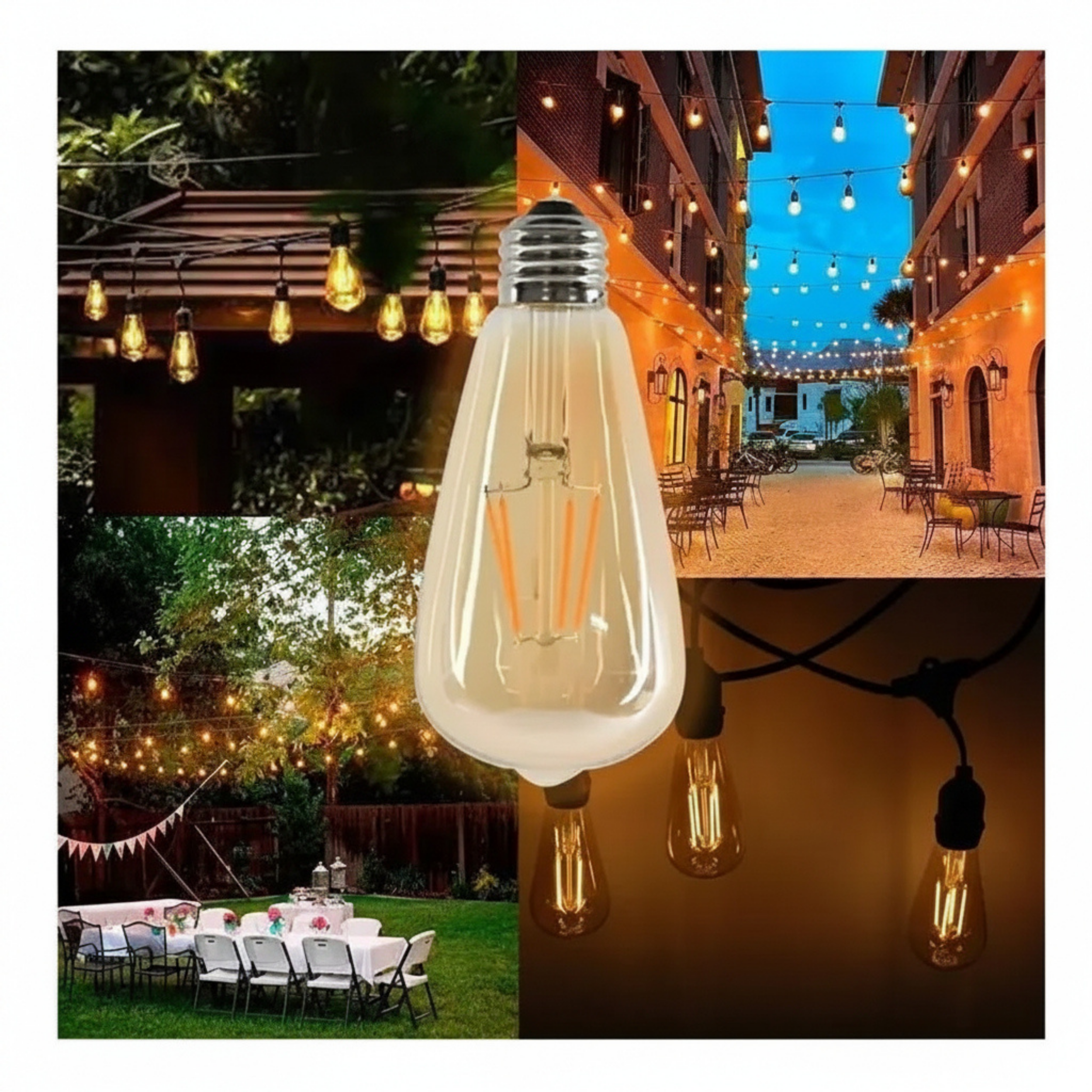 GUIRNALDA LUCES VINTAGE TERRAZA CÁLIDA 10MTS CON 10 AMPOLLETAS LED E27