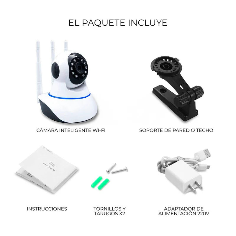 CÁMARA IP ROBÓTICA 360° HD WIFI CON VISIÓN NOCTURNA Y 3 ANTENAS