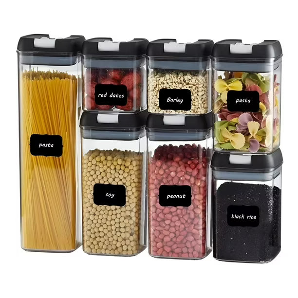 SET DE 7 CONTENEDORES HERMÉTICOS DE PLÁSTICO PARA COCINA Y DESPENSA