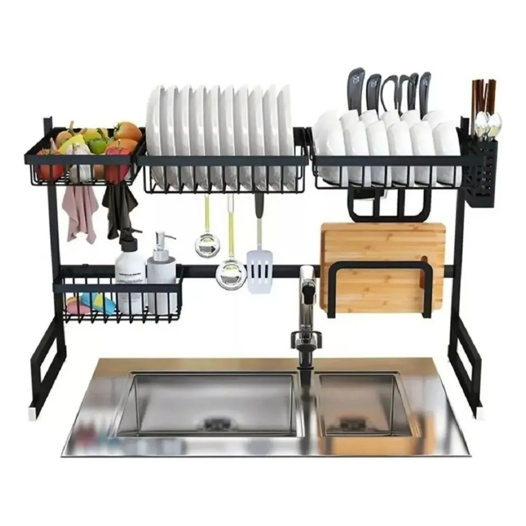 SECA PLATOS ESCURRIIDOR DE LOZA 85 CM ORGANIZADOR DE COCINA NEGRO