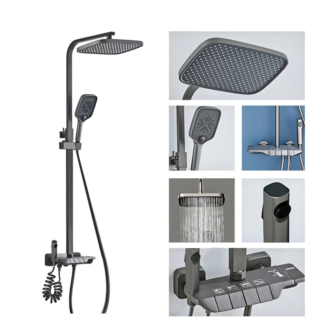 COLUMNA DE DUCHA MODERNA 4 FUNCIONES CON LLAVE TIPO PIANO Y BIDET