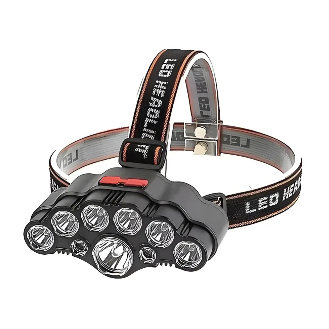 LINTERNA MINERO CABEZA RECARGABLE 8 LEDs POTENTE CON 2 BATERÍAS