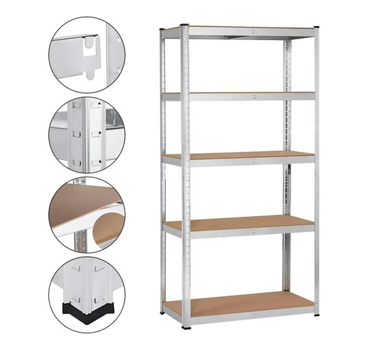 ESTANTERÍA METÁLICA ARMABLE MECANO 180X90X40CM 5 REPISAS -PLATEADO