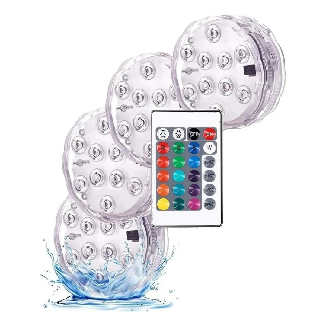 PACK 4 LUCES LED SUMERGIBLES PARA PISCINA RGB 16 COLORES CON CONTROL REMOTO