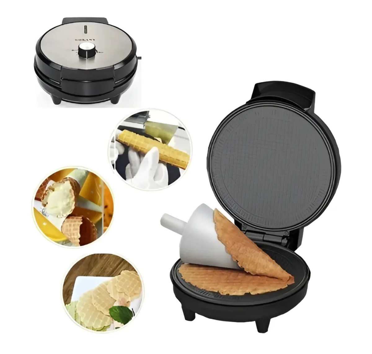 MÁQUINA PARA WAFFLES Y CONOS SOKANY SK-525 1000W ANTIADHERENTE 24CM