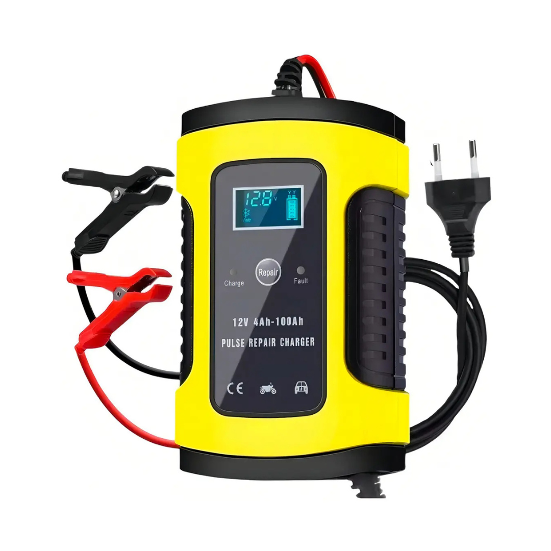 CARGADOR DE BATERÍA INTELIGENTE 12V 6A CON PANTALLA LCD PARA AUTO Y MOTO
