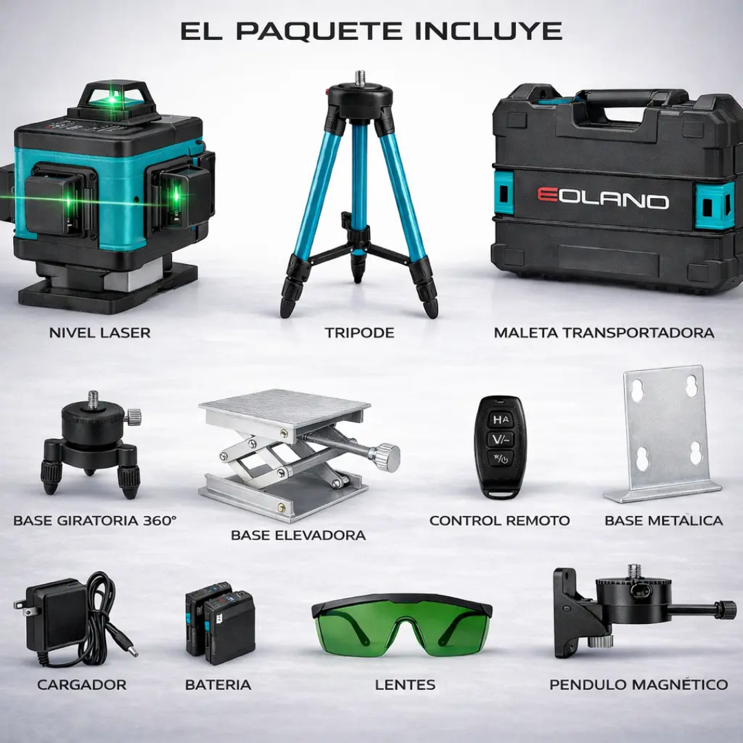 NIVEL LÁSER EOLAND 3D/4D 12 LÍNEAS VERDE 360° AUTONIVELANTE