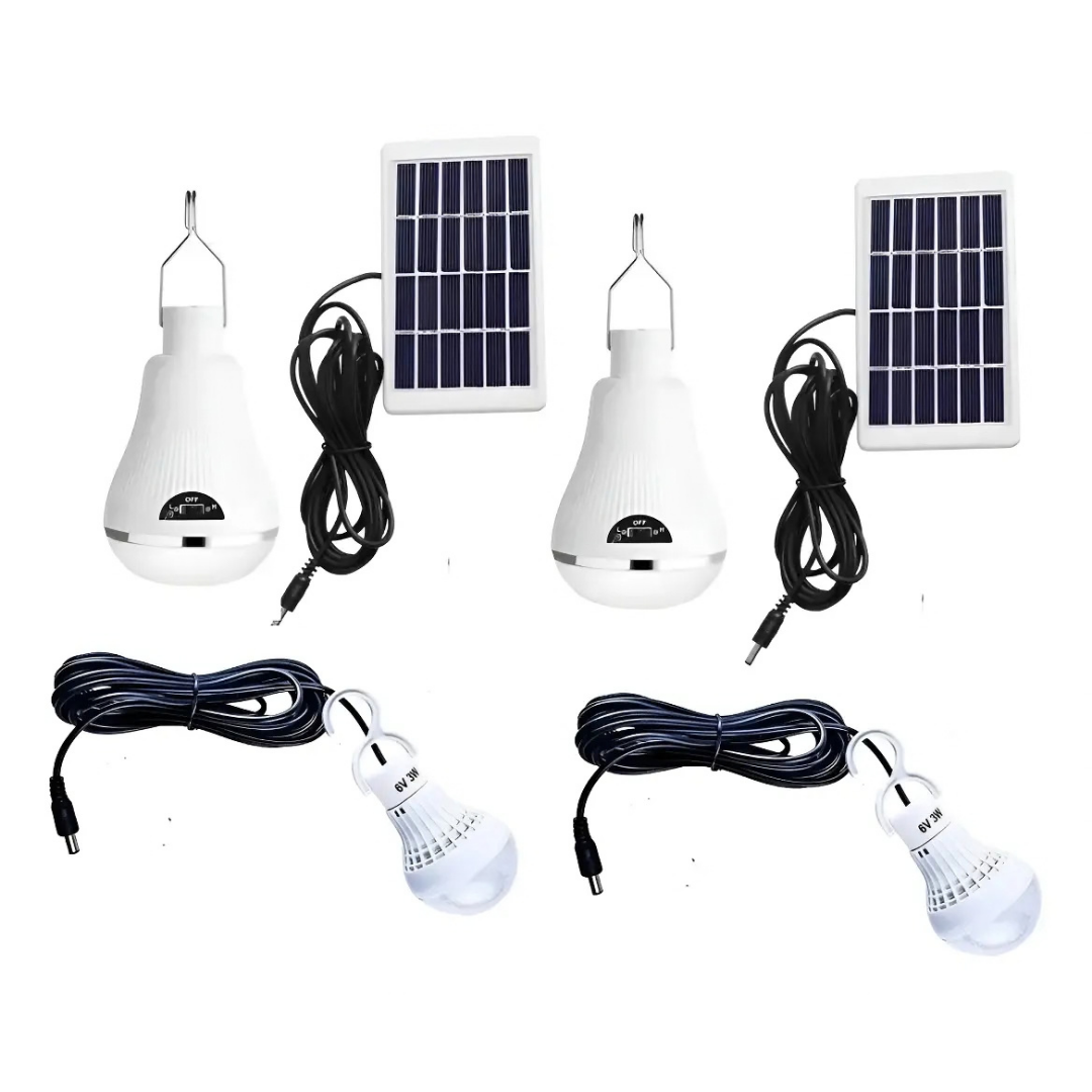 KIT AMPOLLETAS LED CAMPING SOLAR 10W CON PANEL SOLAR - AUTONOMÍA HASTA 7 HORAS ( PACK X2)