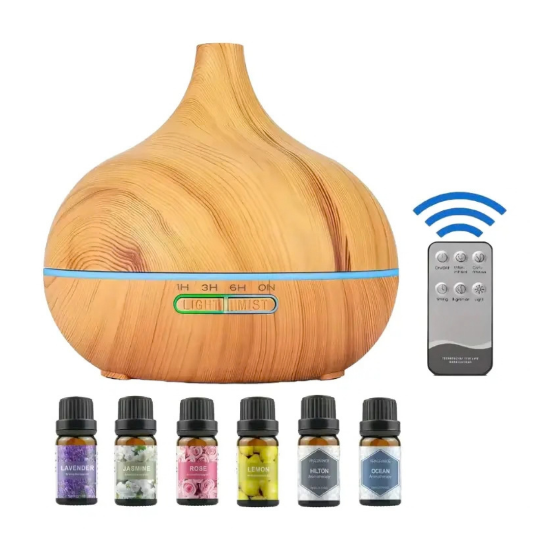 HUMIDIFICADOR ULTRASÓNICO DIFUSOR DE AROMAS 550 ml + 6 ESENCIAS PREMIUM