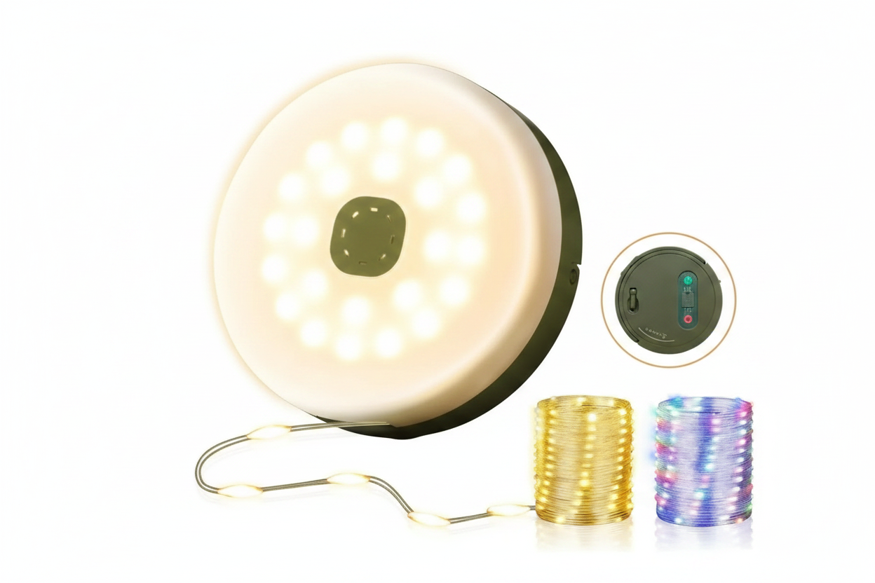 CADENA DE LUCES PARA CAMPING 10 METROS -RECARGABLE CON 8 MODOS