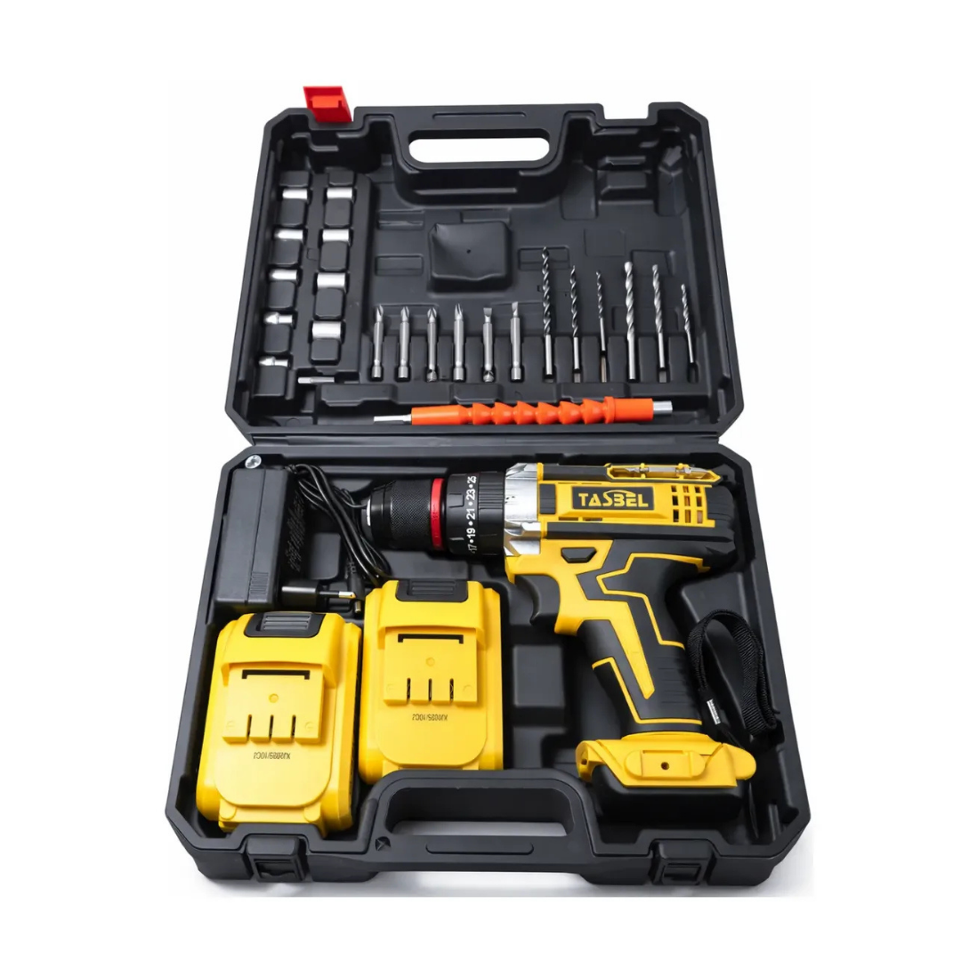 KIT TALADRO INALÁMBRICO CON 2 BATERÍAS Y ACCESORIOS