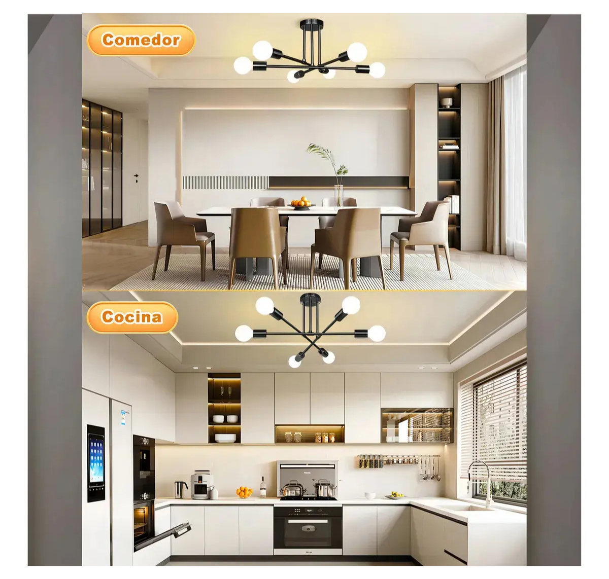 LÁMPARA DE TECHO MODERNA 6 LUCES E27 COLGANTE ESTILO INDUSTRIAL