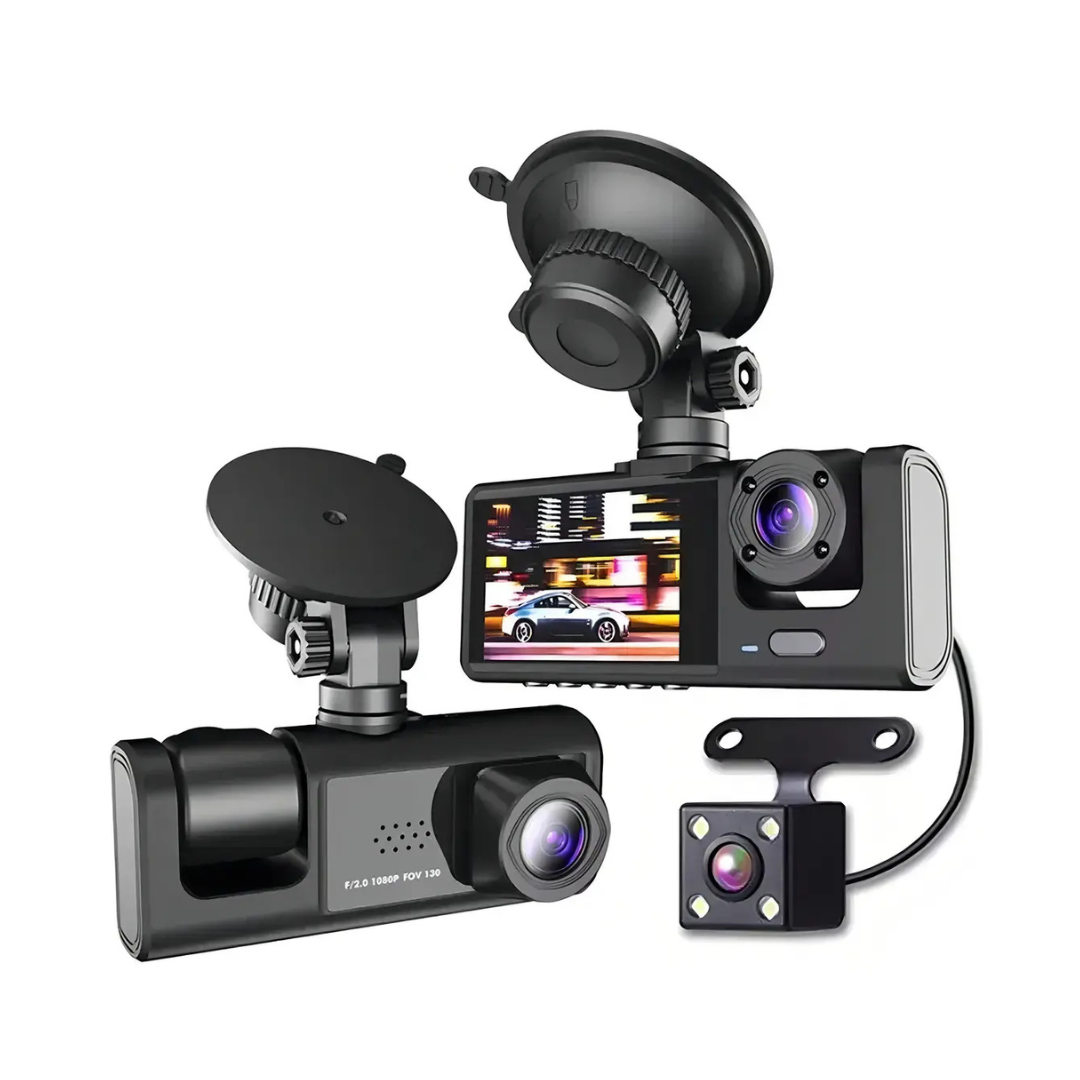 CÁMARA PARA AUTO HD 1080P VISIÓN NOCTURNA DASHCAM TRIPLE CÁMARA
