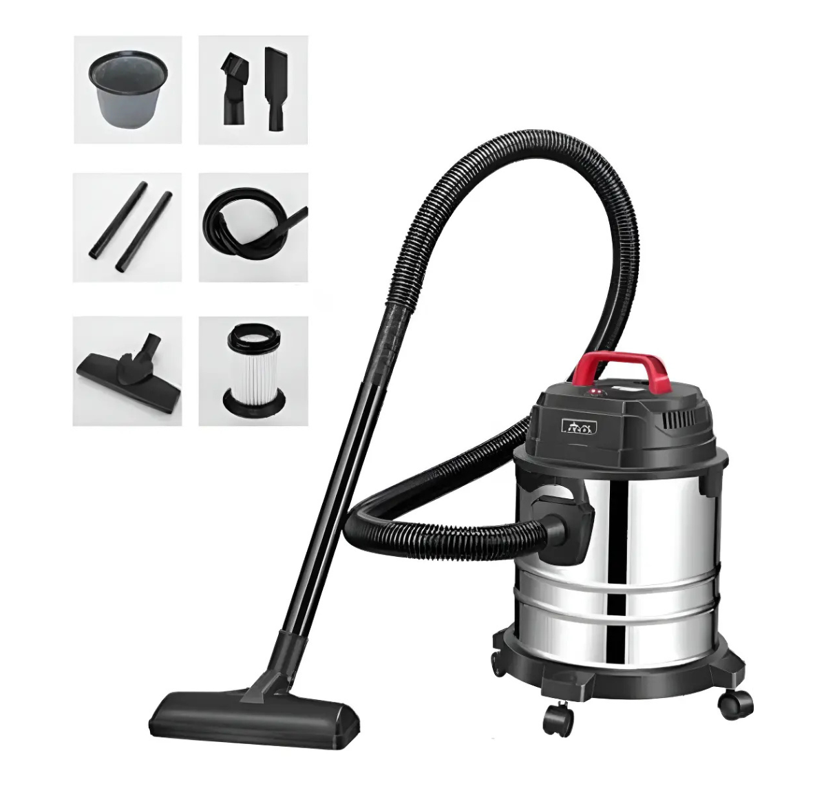 ASPIRADORA INDUSTRIAL ELÉCTRICA SÓLIDOS Y LÍQUIDOS 1500W 20L PLATEADA