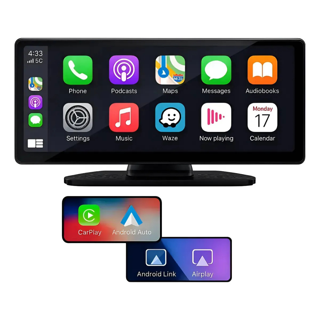 PANTALLA PORTÁTIL 10" CarPlay INALÁMBRICO CON CONTROL POR VOZ Y BLUETOOTH