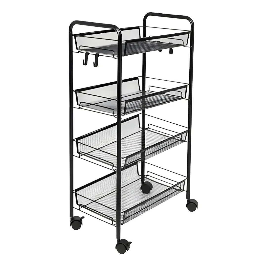 CARRITO ORGANIZADOR MULTIUSO CON RUEDAS 4 NIVELES -NEGRO