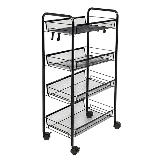 CARRITO ORGANIZADOR MULTIUSO CON RUEDAS 4 NIVELES -NEGRO