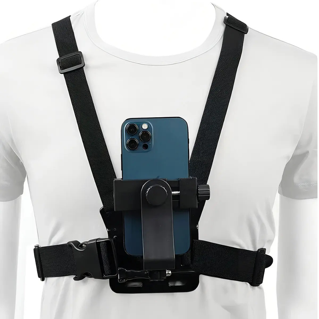 SOPORTE PORTA CELULAR AJUSTABLE CON CORREA DE PECHO - NEGRO