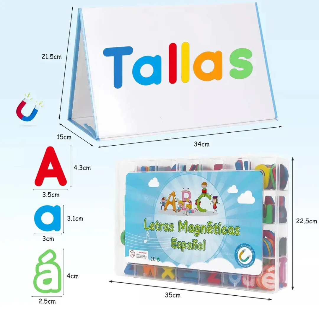 JUEGO DE LETRAS MAGNÉTICAS PARA NIÑOS CON PIZARRA, TARJETAS, MARCADORES Y BORRADOR 269 PIEZAS
