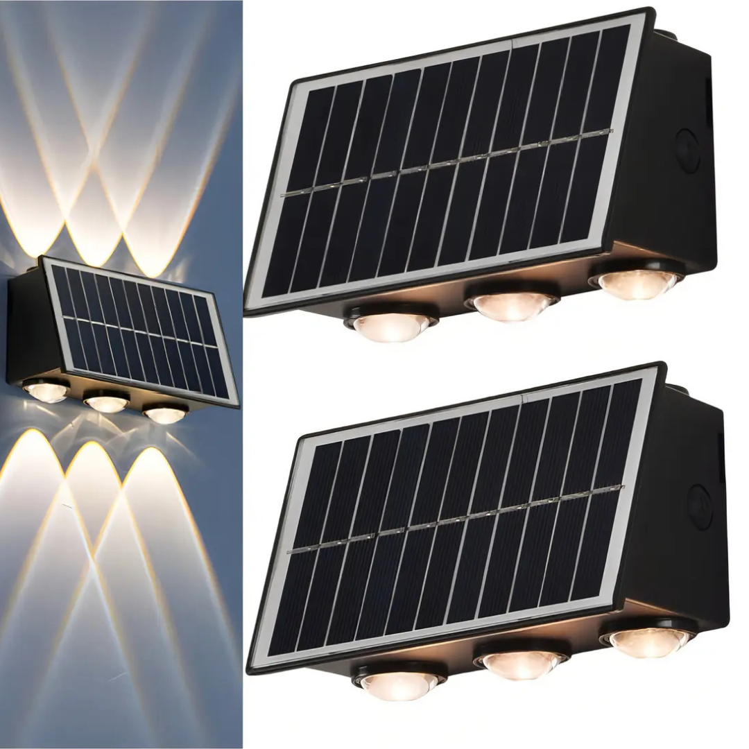 PACK DE 2 AMPLIQUES SOLARES 6 LED IMPERMEABLES PARA EXTERIOR