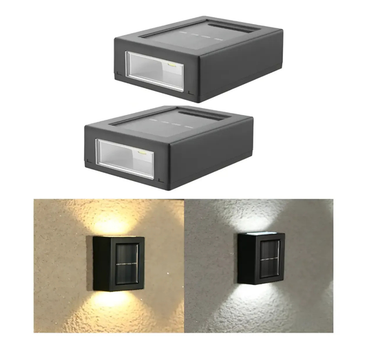 PACK 2 FOCOS LED SOLARES DE MURO PARA JARDÍN Y EXTERIOR - LUZ CÁLIDA