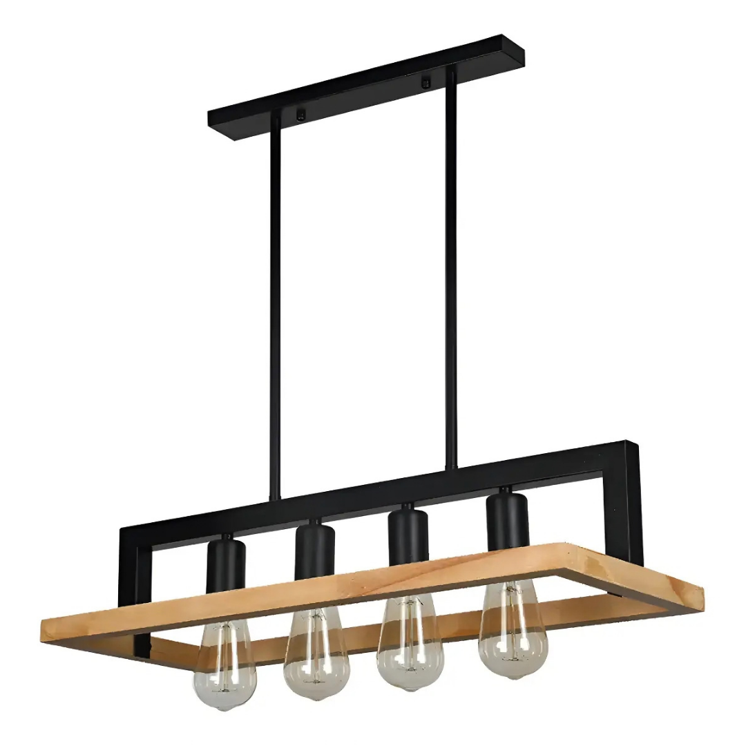 LÁMPARA COLGANTE MODERNA LED PARA TECHO 4 POCOS MARRÓN METAL Y MADERA