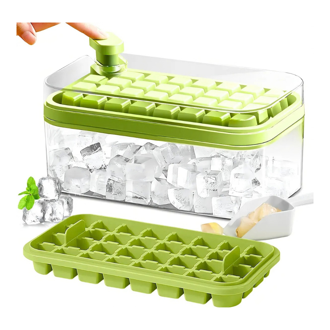 PACK DE CUBETERAS PARA HIELO CON TAPA Y CUCHARA -VERDE