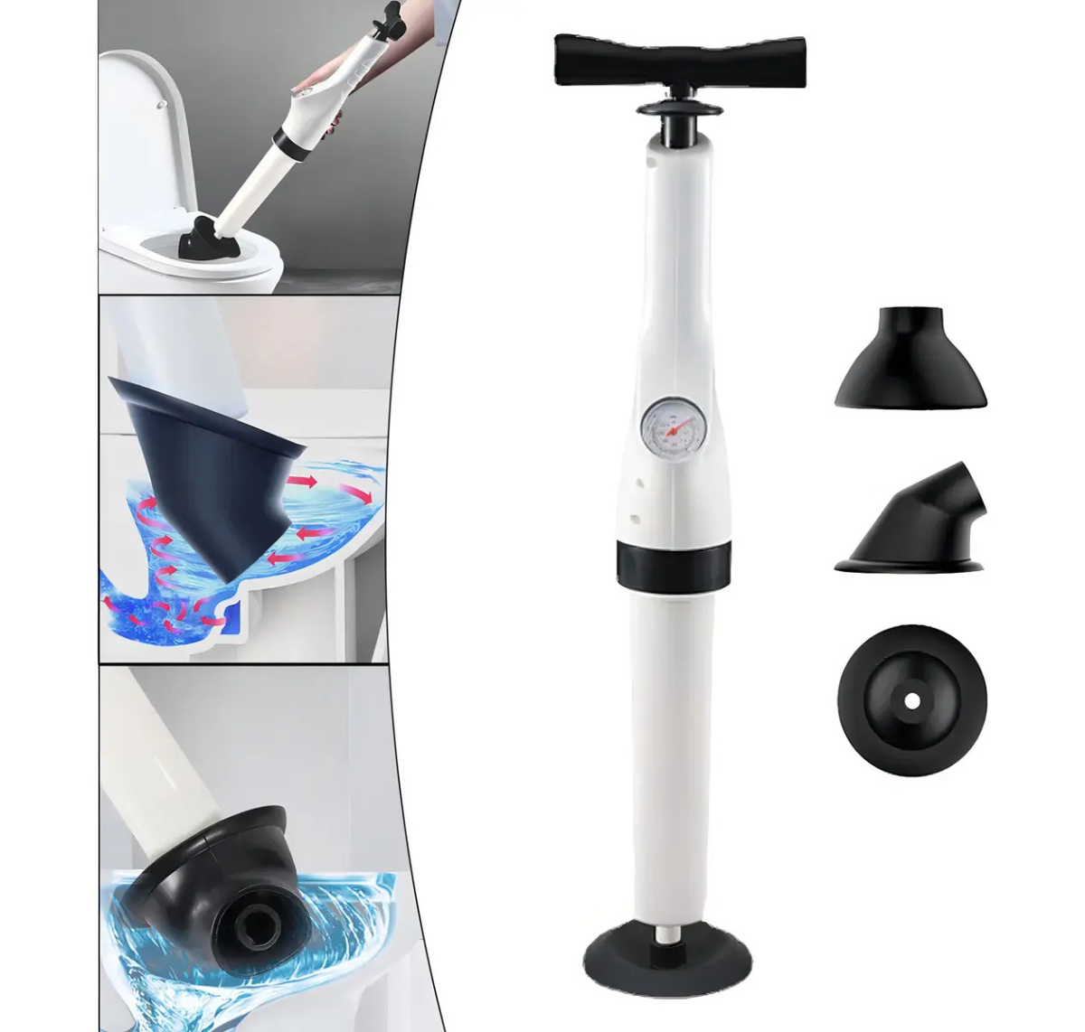 DESTAPADOR CON MANÓMETRO PARA BAÑO Y COCINA - SOPAPO CON 3 SUCCIONADORES