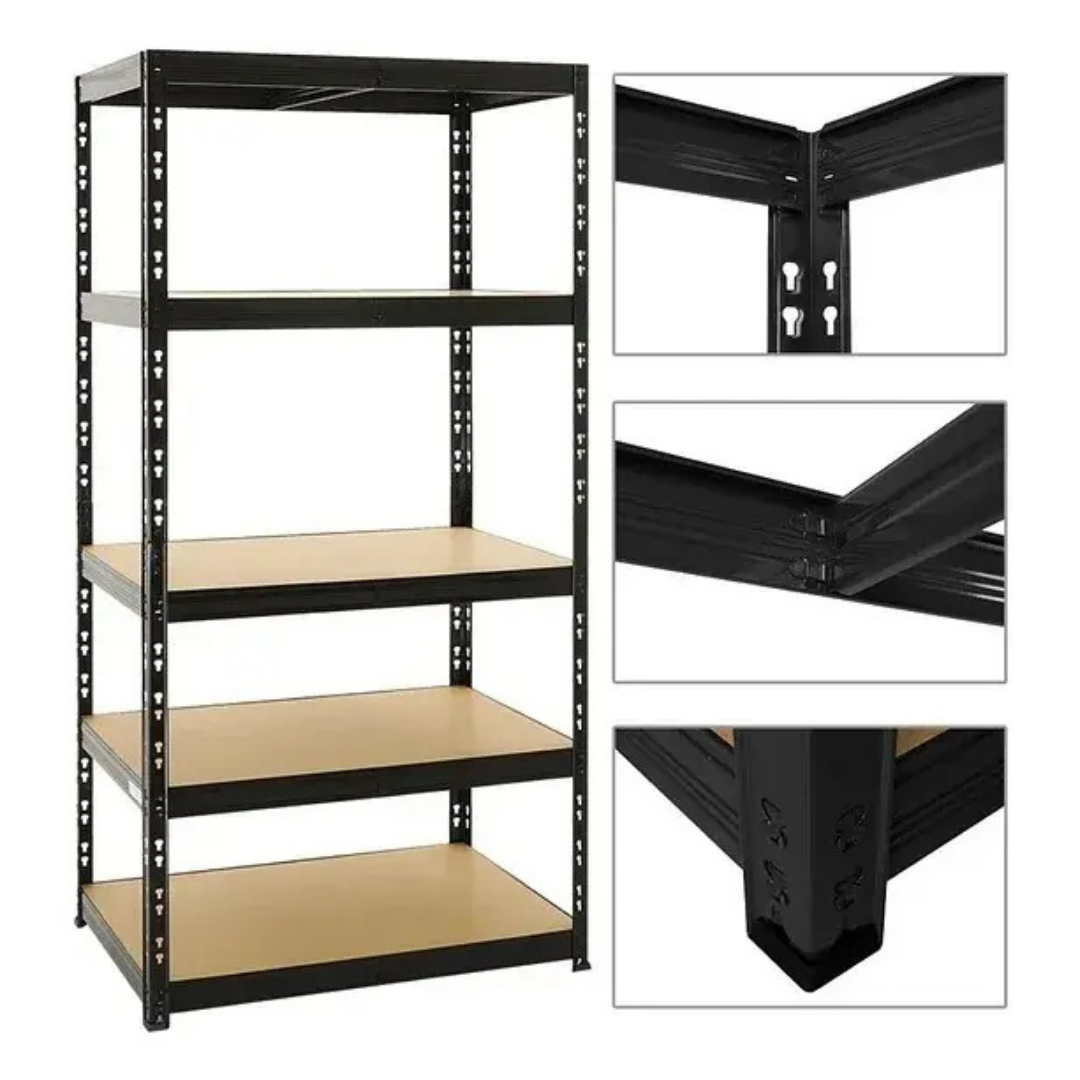 ESTANTE METÁLICO VERTICAL ACERO GALVANIZADO 5 REPISAS NEGRO 180X90X40CM
