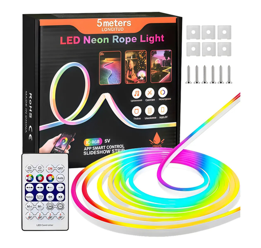 CINTA LED NEÓN FLEXIBLE RGB 5 METROS CON CONTROL Y APP BLUETOOTH