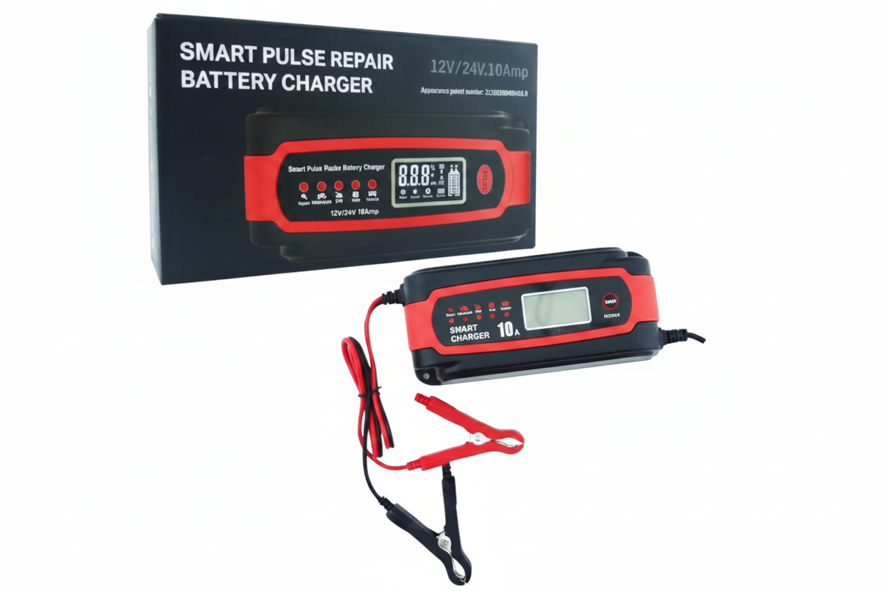 CARGADOR DE BATERÍA INTELIGENTE 10A 12/24V CON PINZAS