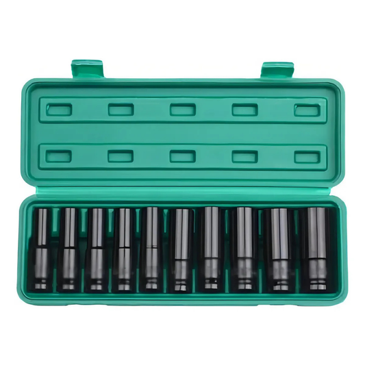 SET DE 10 DADOS DE IMPACTO 1/2" ACERO AL CARBÓN 8-17 MM CON ESTUCHE